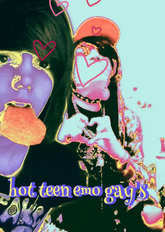 a picture of a girl making a heart with her hands and the words hot teen emo gay 's on the bottom