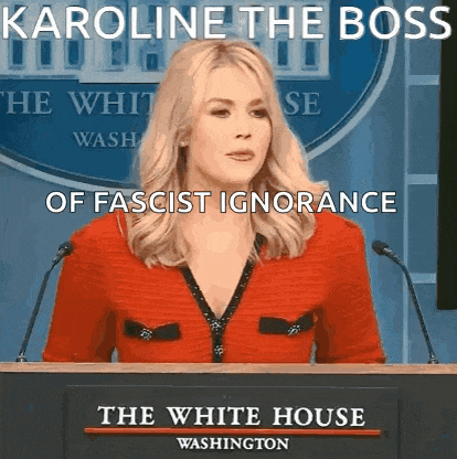 karoline the boss of fascist ignorance is giving a speech at the white house in washington