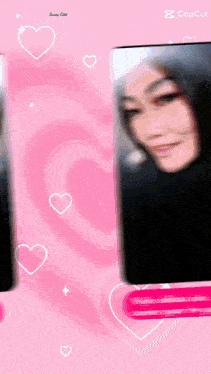 a pink background with hearts and a girl 's face