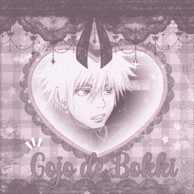 a picture of a boy in a heart with the words gojo de bokki below it