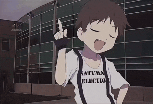 a boy wearing a shirt that says " natura electric " is pointing up