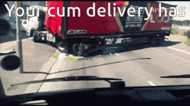 a truck that says your cum delivery has crashes into another truck
