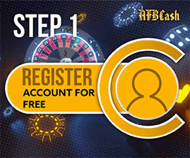 a sign that says step 1 register account for free in front of a roulette wheel
