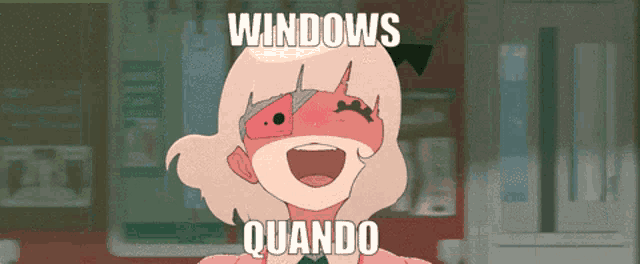 a cartoon of a girl with a red eye and the words windows quando