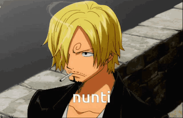 a picture of a man with a cigarette in his mouth and the word nunti below him
