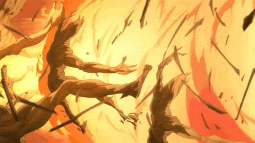a cartoon of a man falling into a fire with his arms outstretched