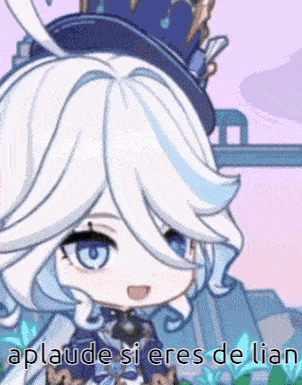a cartoon character with white hair and blue eyes is wearing a top hat and says aplaude si eres de lian .