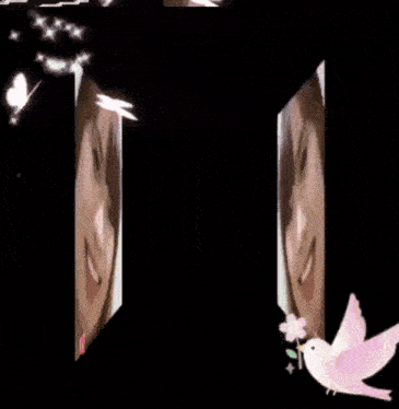 a woman 's face is shown with a bird and flowers