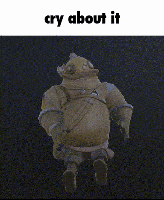 a picture of a cartoon character with the words cry about it on the bottom
