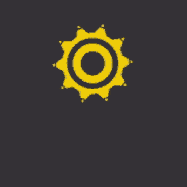 a yellow gear with a black circle in the middle is on a black background .