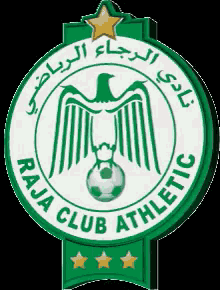 the logo for raja club athletic has a bird and a soccer ball