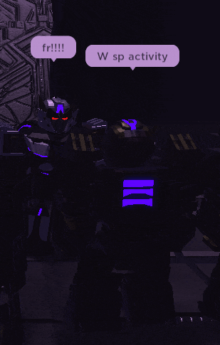 a robot with a speech bubble that says " fr !!! " and " w sp activity "