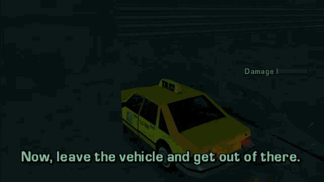 a screenshot of a video game with the words now leave the vehicle and get out of there