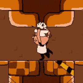 a pixel art of a man in a chef 's apron holding a piece of paper