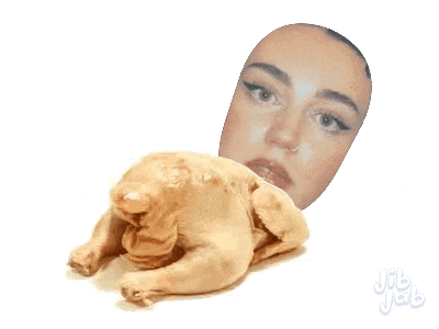a picture of a chicken with a woman 's face behind it