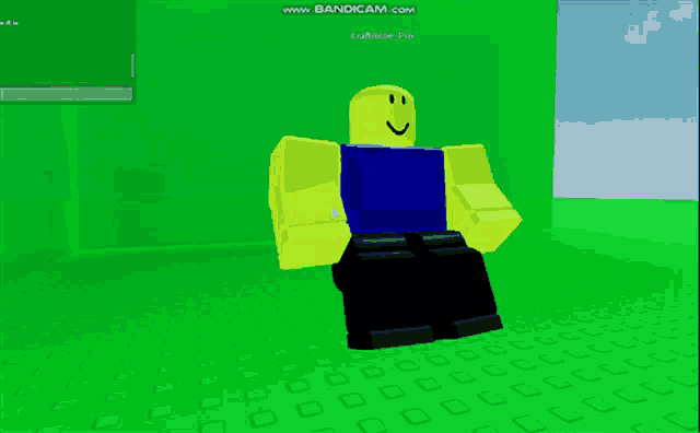 a roblox character is hanging upside down in a room