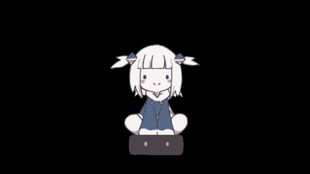 a cartoon of a girl with a shark tail sitting on a box .