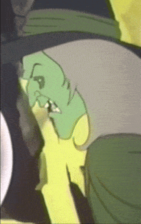 a close up of a cartoon character 's face with smoke coming out of his mouth