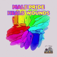a poster that says male pride heals wounds with a rainbow