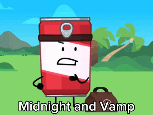 a cartoon of a soda can with the words midnight and vamp written below it
