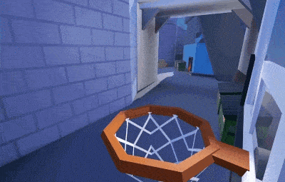 a basketball hoop in a video game with a brick wall