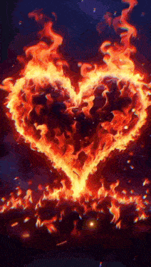 a heart made of flames on a dark blue background