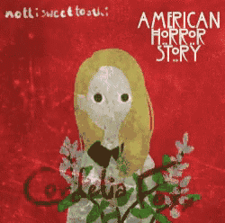 a poster for american horror story with a girl holding flowers