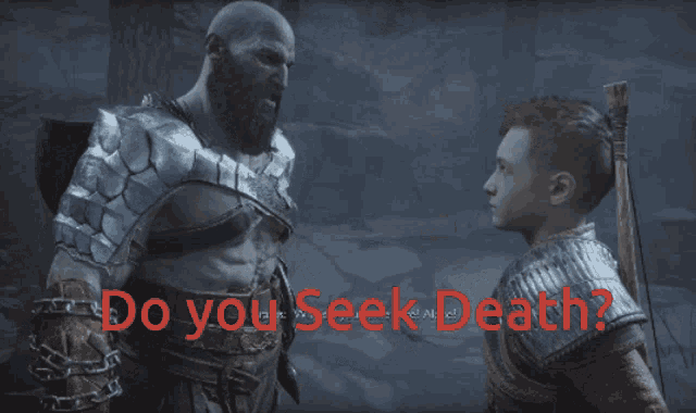 a screenshot of a video game with the words " do you seek death "