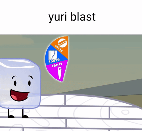 a cartoon drawing of a red diamond with the word yuri blast written above it
