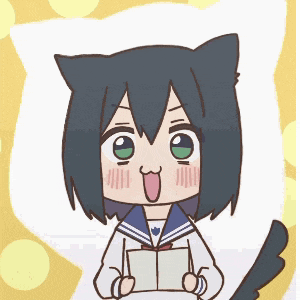 a cartoon girl with a cat ear is holding a book