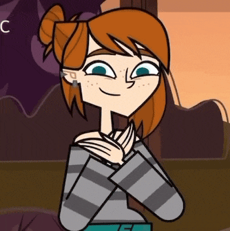 a cartoon girl with red hair and freckles is smiling with her hands on her chest