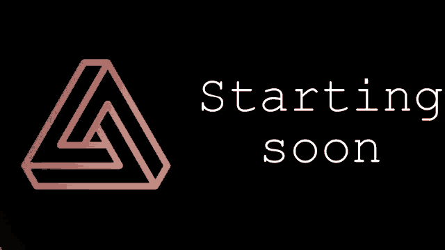a logo that says starting soon with a triangle