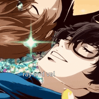 a man and a woman are laying next to each other and the words ray and val are visible