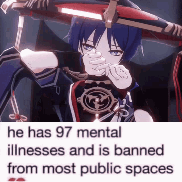 a poster that says he has 97 mental illnesses and is banned from most public spaces on it
