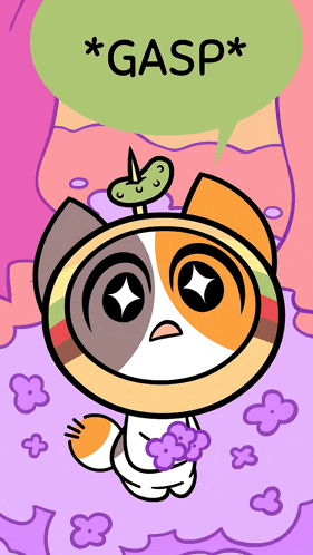 a cartoon cat with a speech bubble saying * gasp *