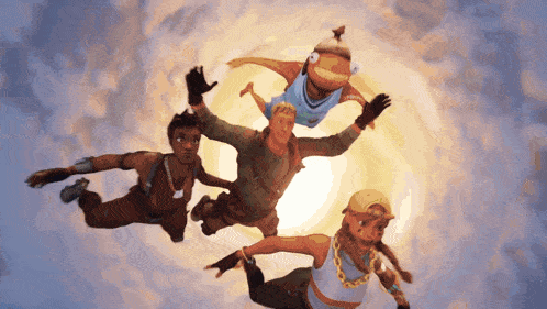 a group of people are flying through the air