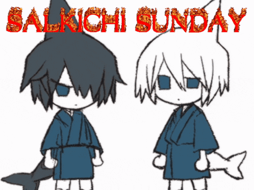 a poster for salkichi sunday shows two characters