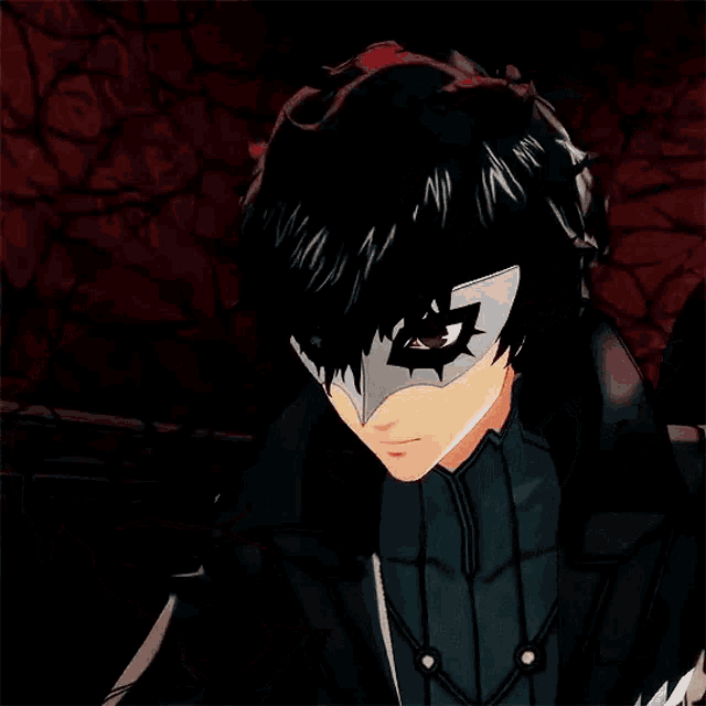 a man in a mask is holding a piece of meat in his hand