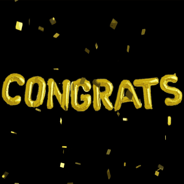 the word congrats is displayed in gold balloons