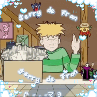 a cartoon of jerry de fran with a box full of papers