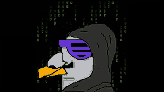 a pixel art of a duck wearing sunglasses and a hoodie