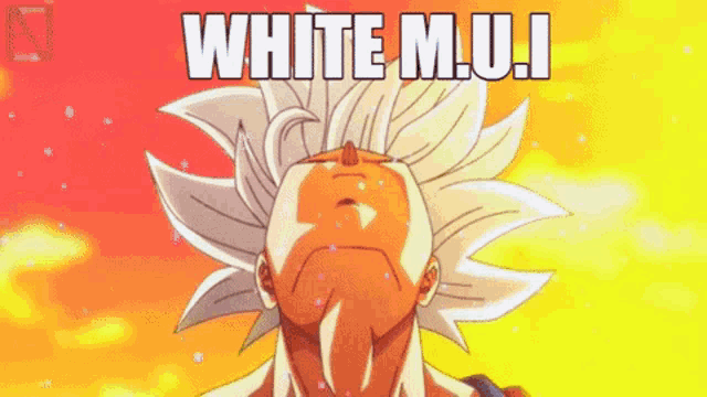 a cartoon of a man with white hair and the words white m.u.i