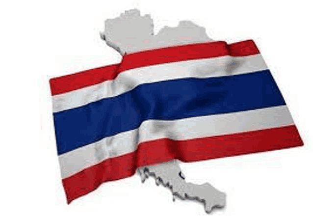 a 3d map of thailand with a flag waving in the wind .
