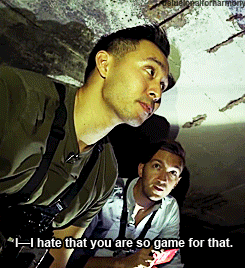 a man says i hate that you are so game for that while another man looks on