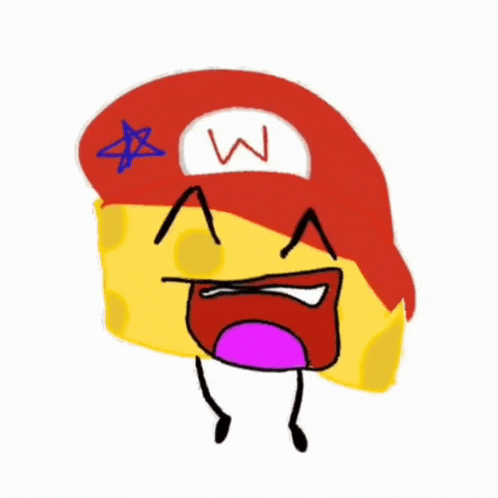a cartoon drawing of a piece of cheese wearing a mario hat