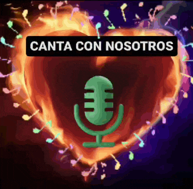 a microphone in front of a heart with canta con nosotros written on it