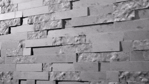 a black and white photo of a brick wall with a lot of bricks