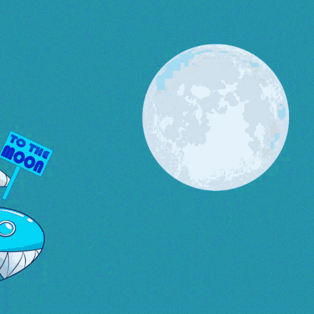 a shark holding a sign that says " to the moon "
