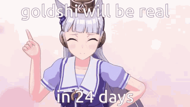 a girl in a sailor suit is pointing up with her finger .