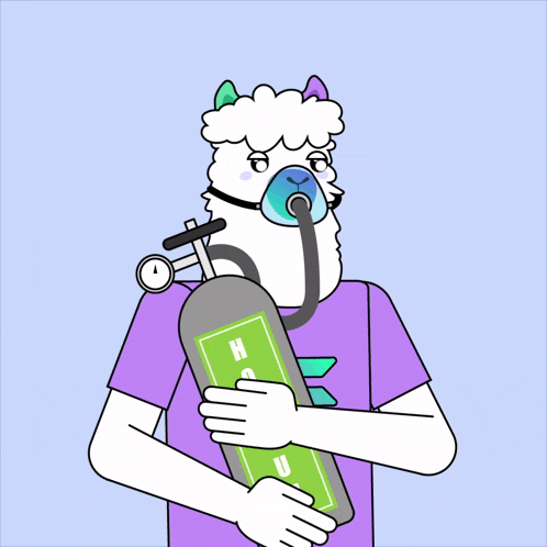 a cartoon of a llama wearing an oxygen mask holding a skateboard